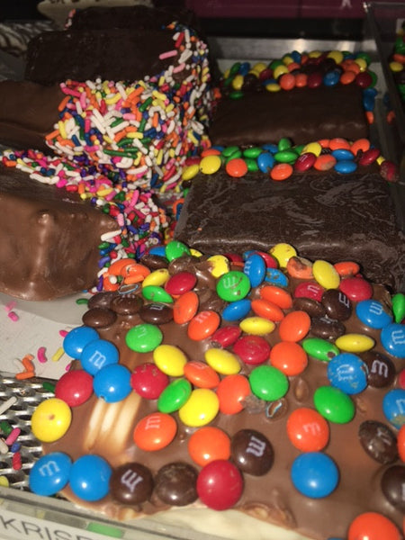 M&M/Sprinkles Chocolate Covered Rice Krispie Treat